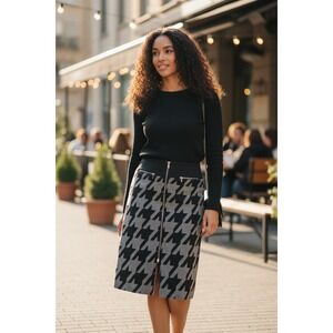 Worthington Houndstooth Pencil Skirt Black Grey Zipper Front Size 4